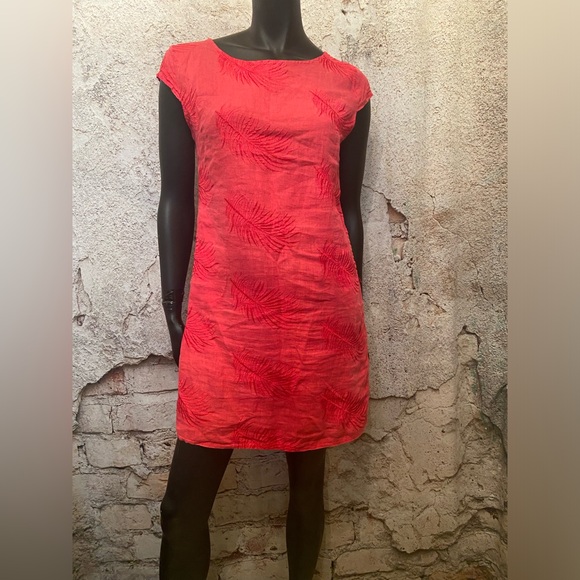 Lungo L'arno Coral Linen Embroidered Dress with Pockets - Picture 1 of 8